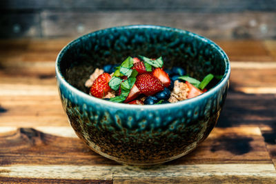 Close-up of fruits in bowl on table