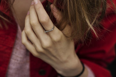 Close-up of woman wearing ring