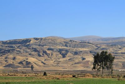 Scenic view of mountain against clear sky