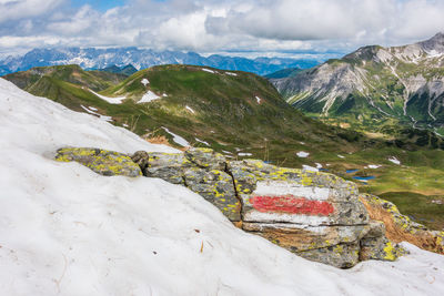 Scenic view of snowcapped mountains against sky