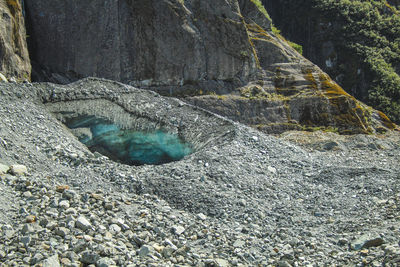 Water flowing through rocks