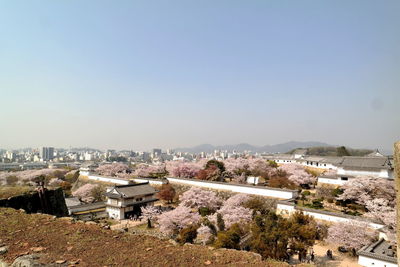 High angle view of townscape against clear sky