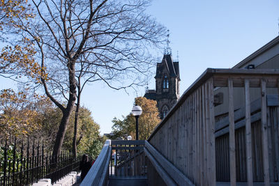 Low angle view of buildings against clear sky