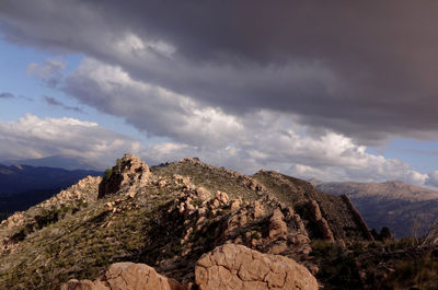 Rock formations on landscape against sky