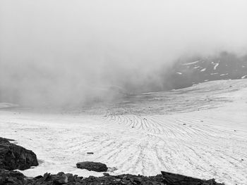 Scenic view of snowcapped mountains during winter