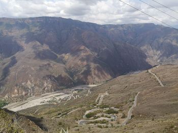 High angle view of mountain road against cloudy sky