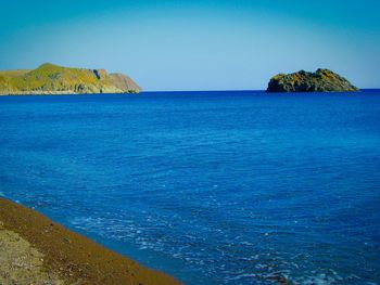 Scenic view of sea against clear sky