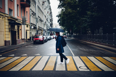 People walking on city street