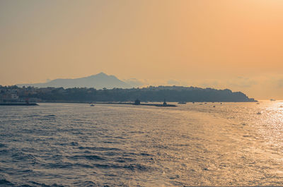 Scenic view of sea against sky during sunset