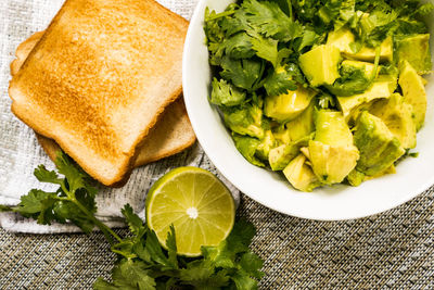 High angle view of breakfast served in plate