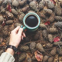 Close-up of hand holding coffee cup