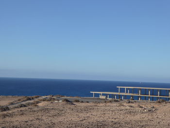 Scenic view of beach against clear sky