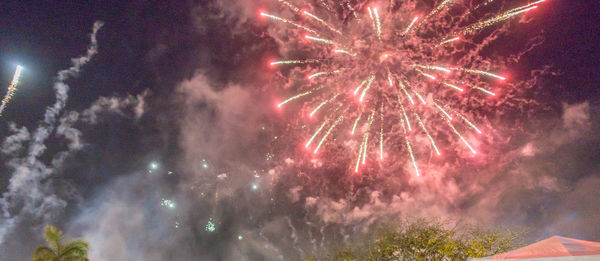 Low angle view of firework display at night