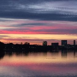 Scenic view of river against sky during sunset