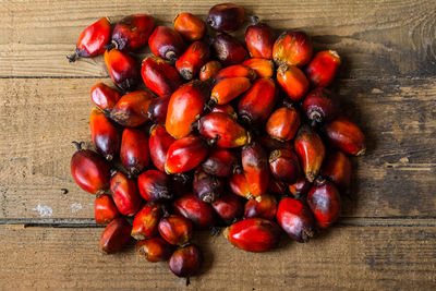 High angle view of cherries on table