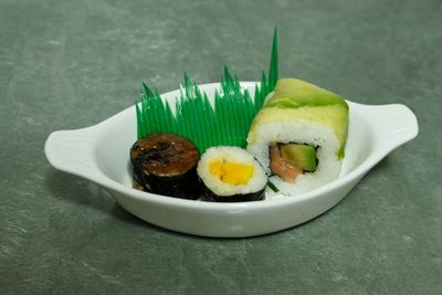 Close-up of sushi in plate