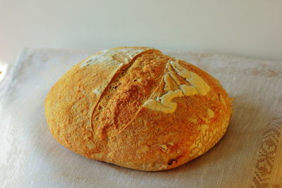 High angle view of cookies in plate on table