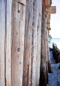 Close-up of wood against sky