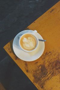 High angle view of coffee on table