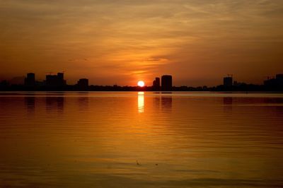 Scenic view of river against sky during sunset