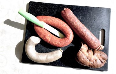 High angle view of vegetables on cutting board