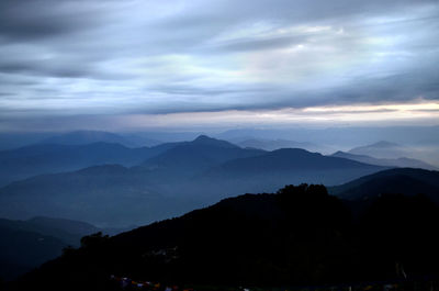 Scenic view of mountains against dramatic sky