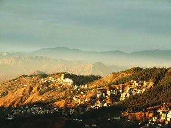 High angle view of townscape against sky