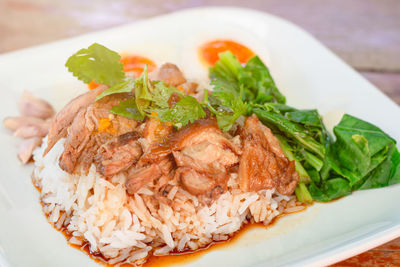 High angle view of meal served in plate