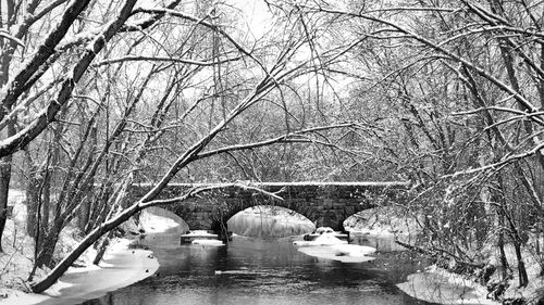 Bridge over river during winter