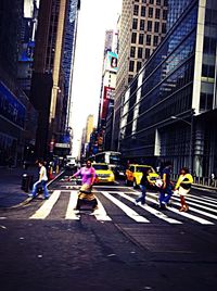 People walking on city street