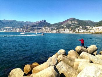 Scenic view of sea against clear sky