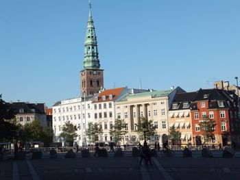 View of buildings against clear sky