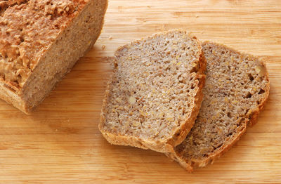 High angle view of bread on cutting board