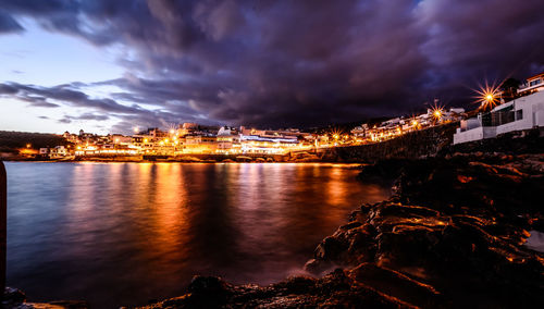 View of illuminated city at night