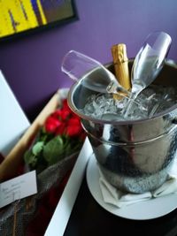 Close-up of drink served on table