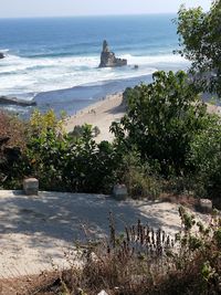 High angle view of beach by sea