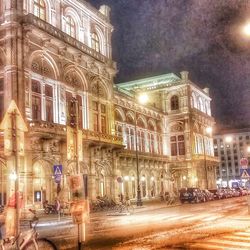 Illuminated building at night