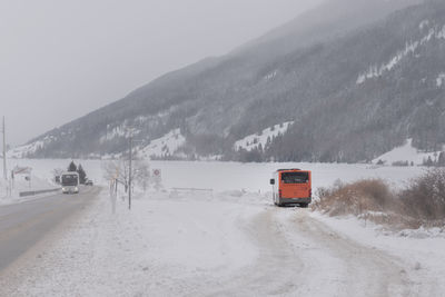 Scenic view of snow covered mountains