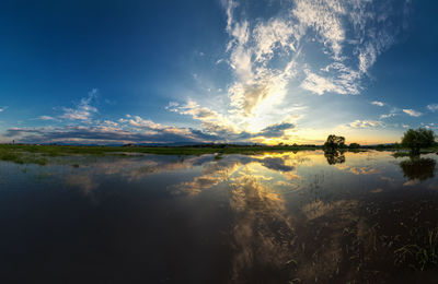 Scenic view of lake against sky at sunset