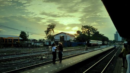 Railroad track at sunset