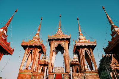 Low angle view of temple building against clear sky