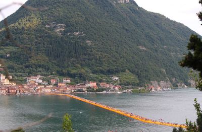 Scenic view of lake with mountain in background