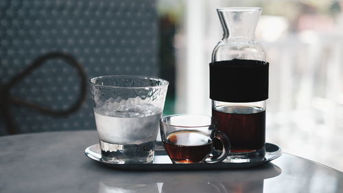 Close-up of beer in glass on table