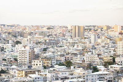 High angle view of townscape against clear sky