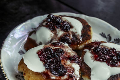 Close-up of cheesecakes in plate