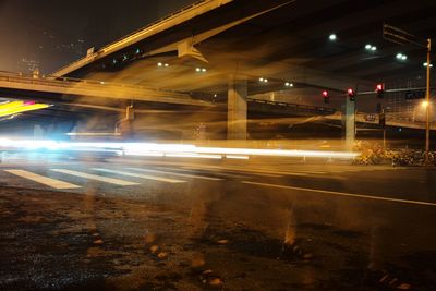 Light trails on road at night