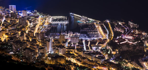 Aerial view of monaco at night