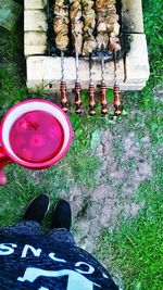 High angle view of drink on table