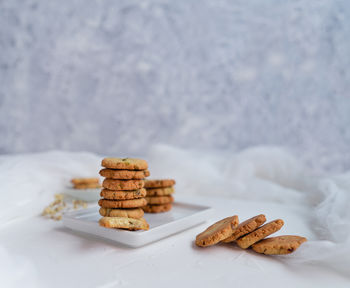 Stack of cookies on table