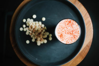 High angle view of food in plate on table